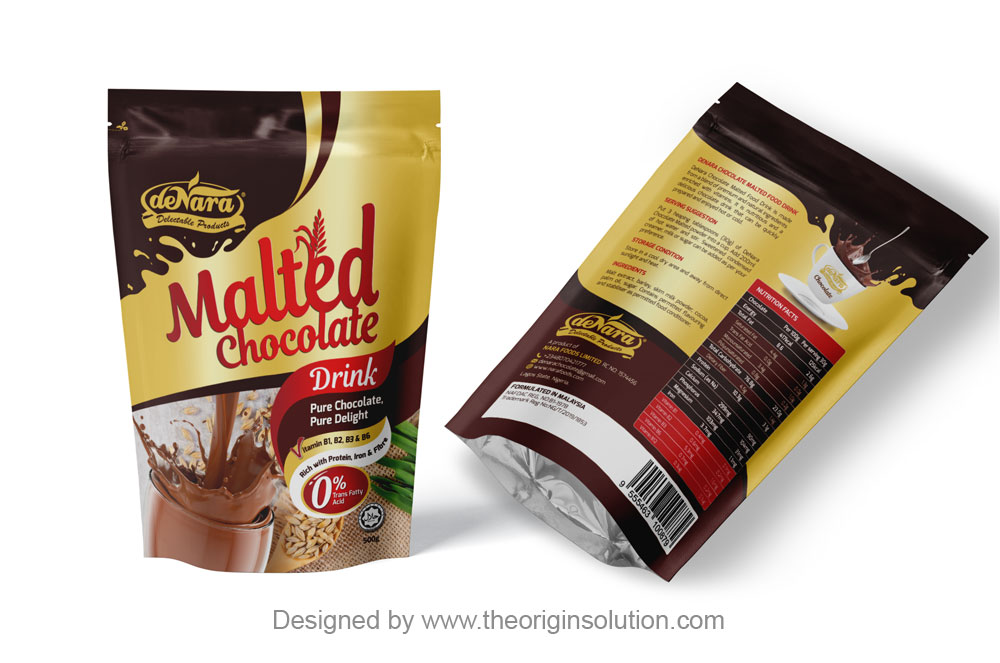 Malted Chocolate Drink Aluminium Foil Bag Packaging Design